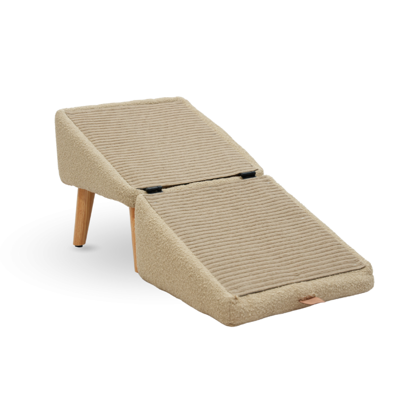 Split Ottoman Dog Ramp: Tan Chunky Boucle