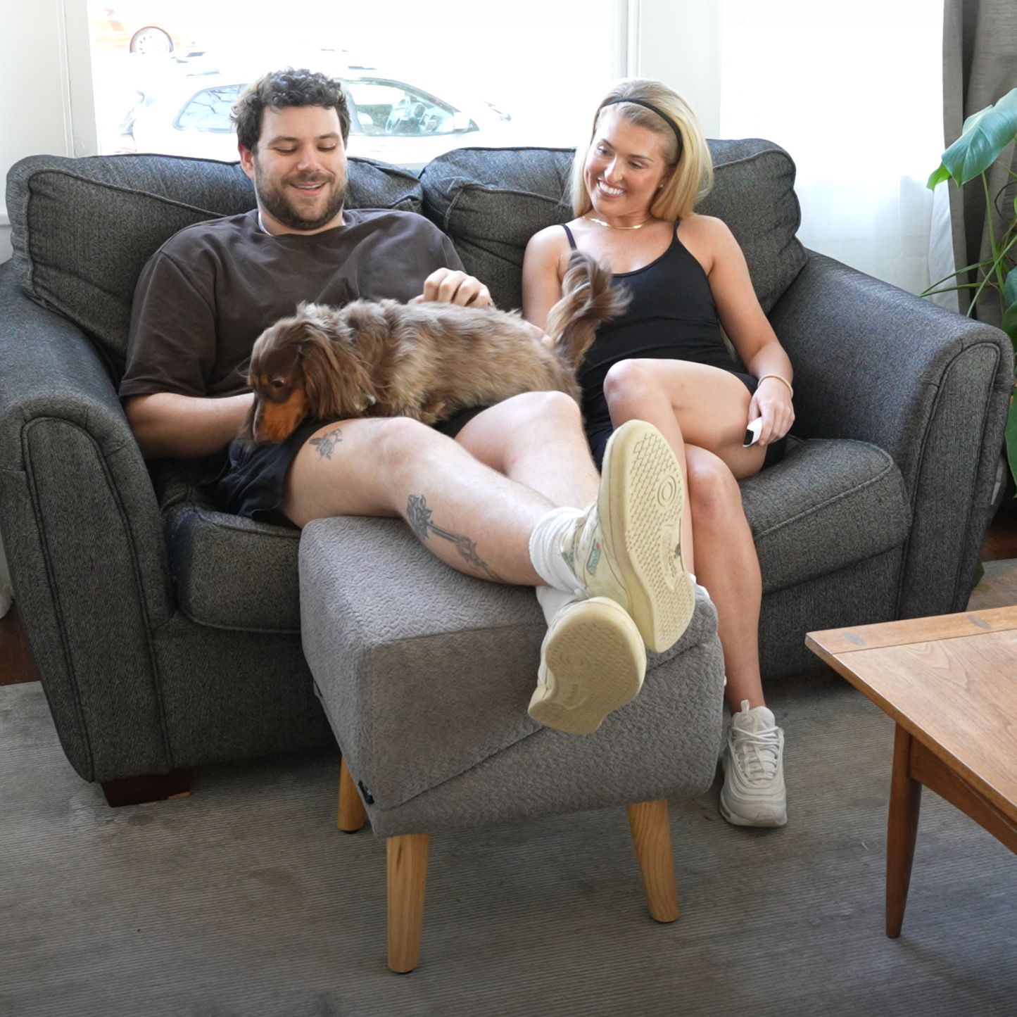 Split Ottoman Dog Ramp: Grey Chunky Boucle