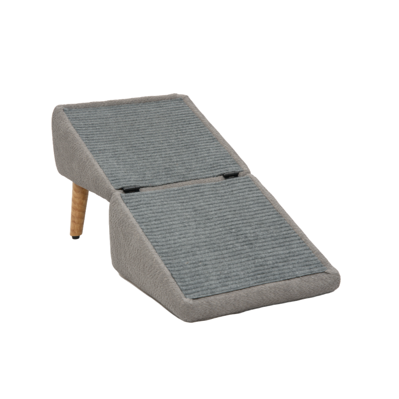 Split Ottoman Dog Ramp: Grey Chunky Boucle