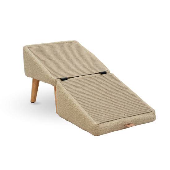 Split Ottoman Dog Ramp: Tan Chunky Boucle