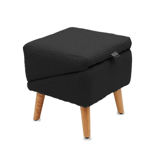 Split Ottoman Dog Ramp: Black Chunky Boucle
