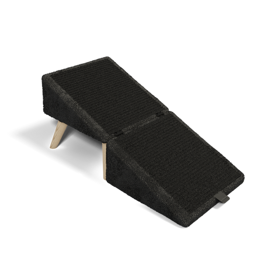 Split Ottoman Dog Ramp: Black Chunky Boucle