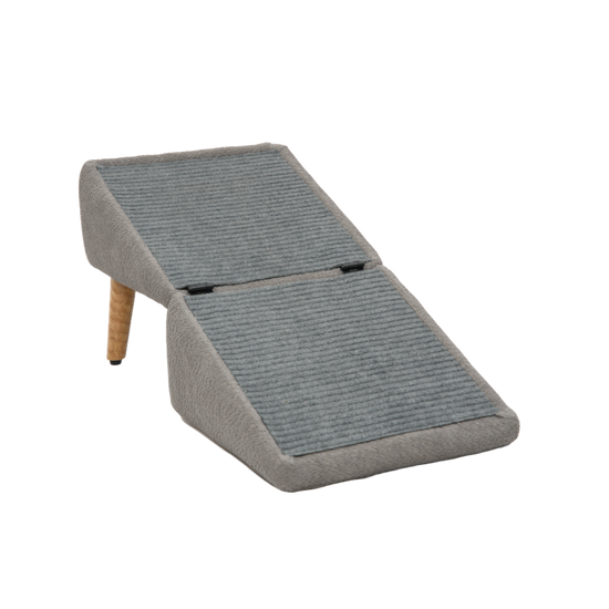 Split Ottoman Dog Ramp: Grey Chunky Boucle